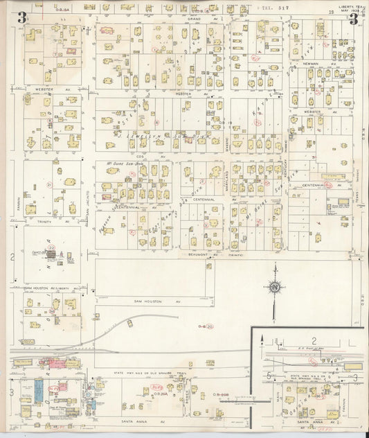 Sanborn Fire Insurance Map from Liberty, Liberty County, Texas (1945), Sheet #0003 - Historic Sanborn Fire Insurance Map Print, vintage old map wall art, antique decor, genealogy gift, Texas Texas map