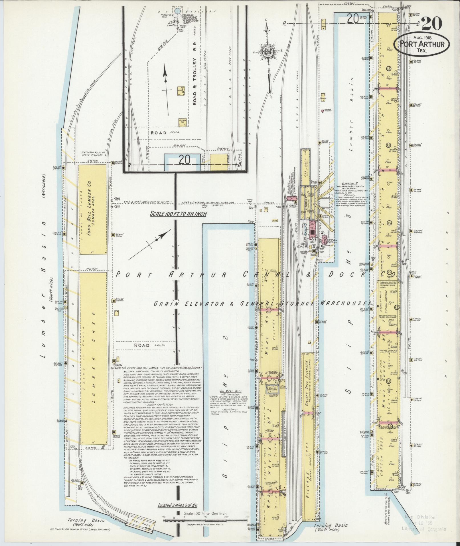 Sanborn Fire Insurance Map from Port Arthur, Jefferson County, Texas (1918), Sheet #0020 - Historic Sanborn Fire Insurance Map Print, vintage old map wall art, antique decor, genealogy gift, Texas Texas map
