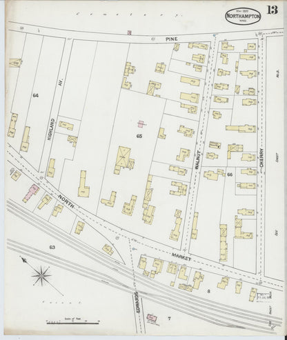 Sanborn Fire Insurance Map from Northampton, Hampshire County, Massachusetts (1889), Sheet #0013 - Complete Map Set gallery image, historic Sanborn map, vintage wall art, Massachusetts Massachusetts