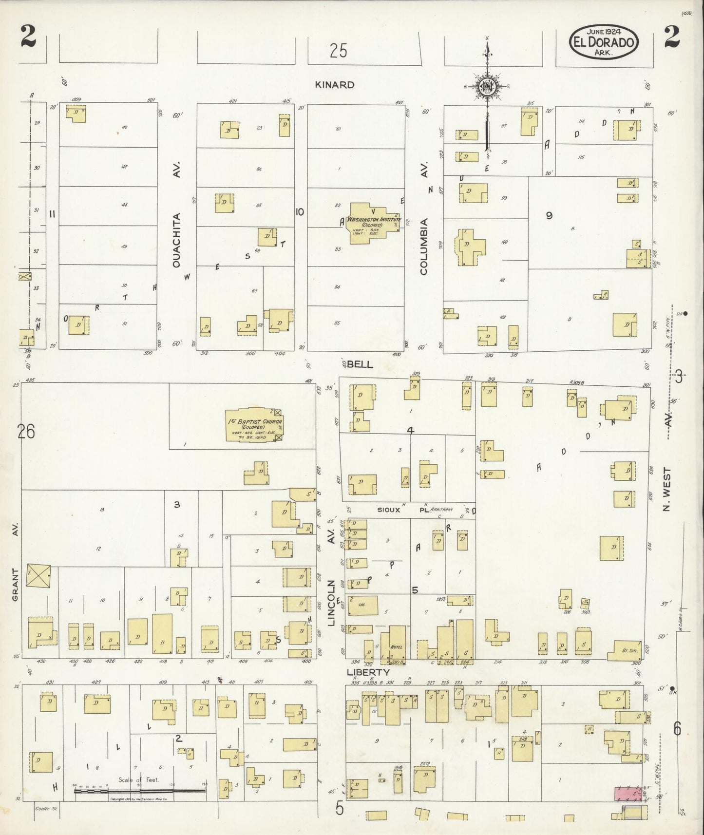 Sanborn Fire Insurance Map from El Dorado, Union County, Arkansas (1924), Sheet #0002 - Historic Sanborn Fire Insurance Map Print, vintage old map wall art, antique decor, genealogy gift, Arkansas Arkansas map