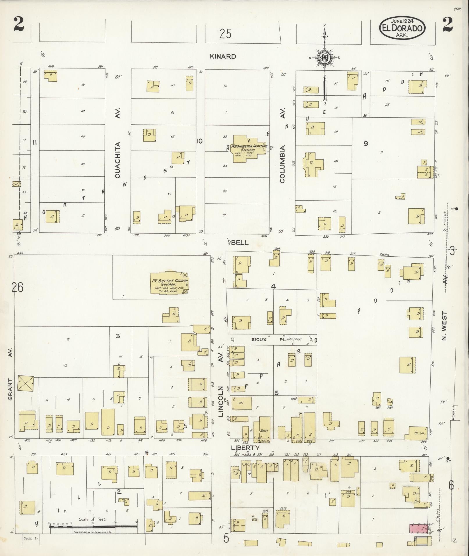 Sanborn Fire Insurance Map from El Dorado, Union County, Arkansas (1924), Sheet #0002 - Historic Sanborn Fire Insurance Map Print, vintage old map wall art, antique decor, genealogy gift, Arkansas Arkansas map