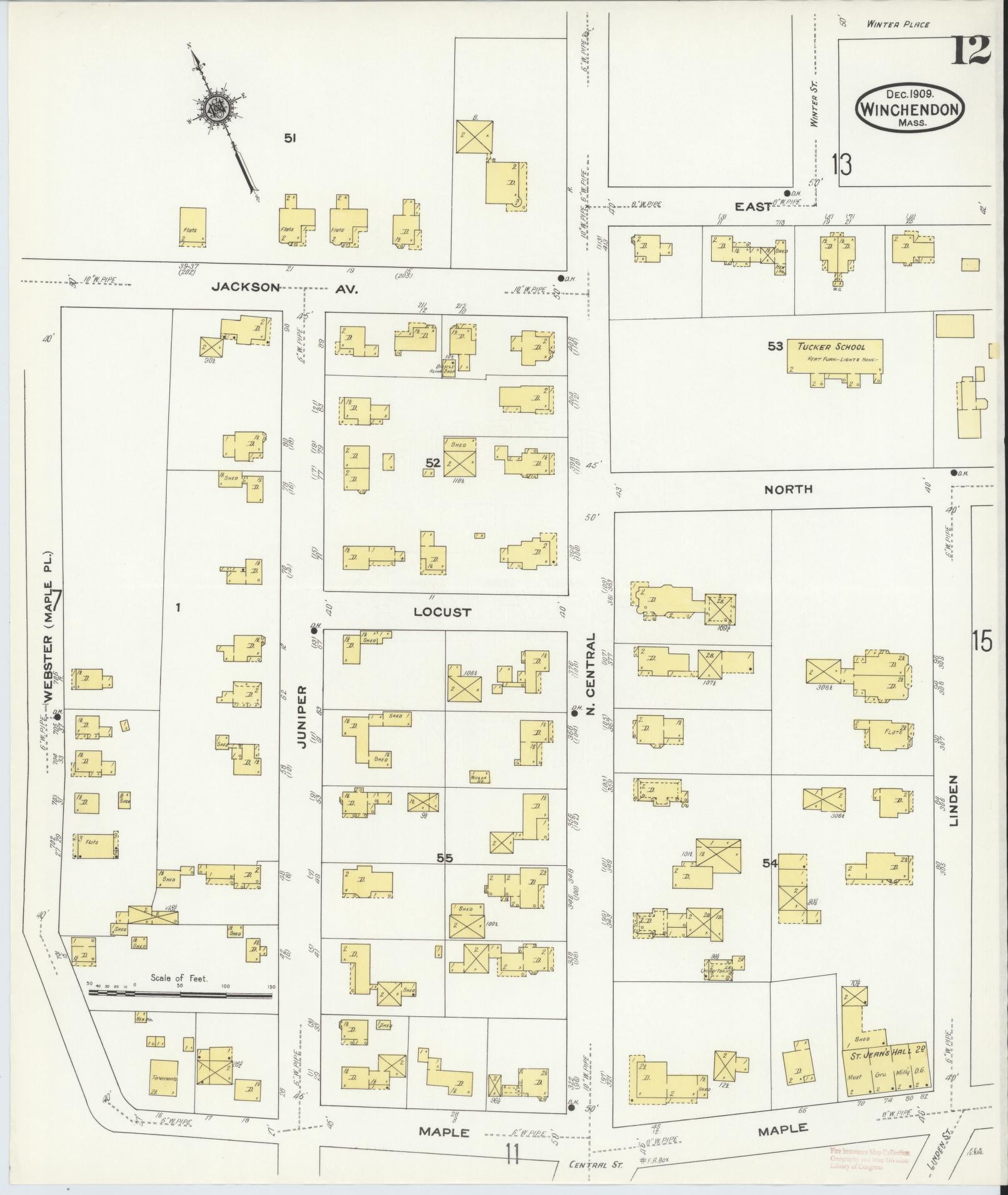 Sanborn Fire Insurance Map from Winchendon, Worcester County, Massachusetts (1909), Sheet #0012 - Historic Sanborn Fire Insurance Map Print, vintage old map wall art, antique decor, genealogy gift, Massachusetts Massachusetts map