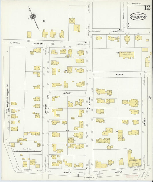 Sanborn Fire Insurance Map from Winchendon, Worcester County, Massachusetts (1909), Sheet #0012 - Historic Sanborn Fire Insurance Map Print, vintage old map wall art, antique decor, genealogy gift, Massachusetts Massachusetts map