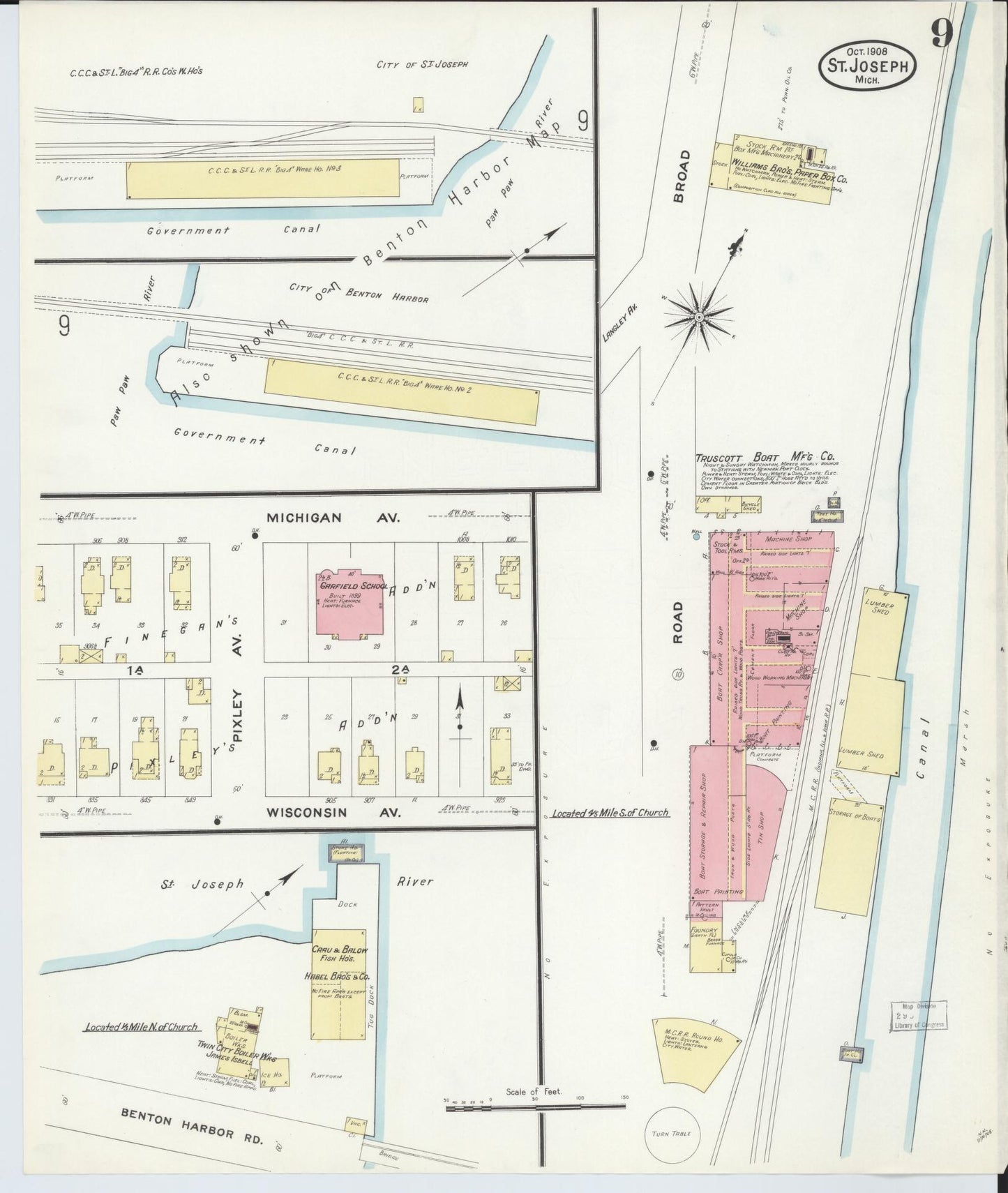 Sanborn Fire Insurance Map from Saint Joseph, Berrien County, Michigan (1908), Sheet #0009 - Historic Sanborn Fire Insurance Map Print, vintage old map wall art, antique decor, genealogy gift, Michigan Michigan map
