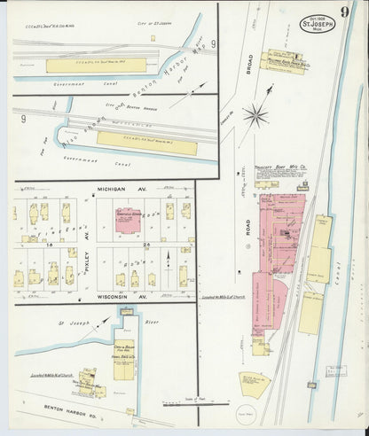 Sanborn Fire Insurance Map from Saint Joseph, Berrien County, Michigan (1908), Sheet #0009 - Historic Sanborn Fire Insurance Map Print, vintage old map wall art, antique decor, genealogy gift, Michigan Michigan map