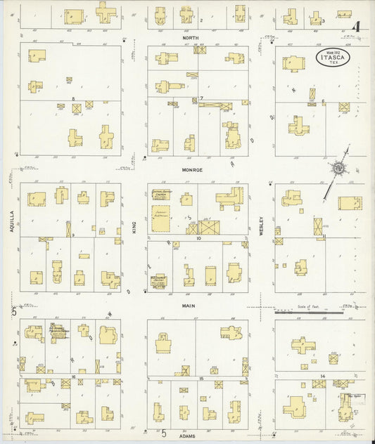 Sanborn Fire Insurance Map from Itasca, Hill County, Texas (1912), Sheet #0004 - Historic Sanborn Fire Insurance Map Print, vintage old map wall art, antique decor, genealogy gift, Texas Texas map