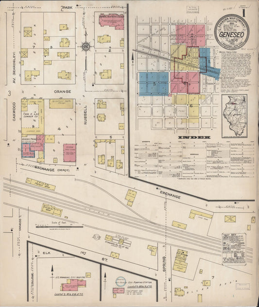 Sanborn Fire Insurance Map from Geneseo, Henry County, Illinois (1922), Sheet #0001 - Historic Sanborn Fire Insurance Map Print, vintage old map wall art, antique decor, genealogy gift, Illinois Illinois map