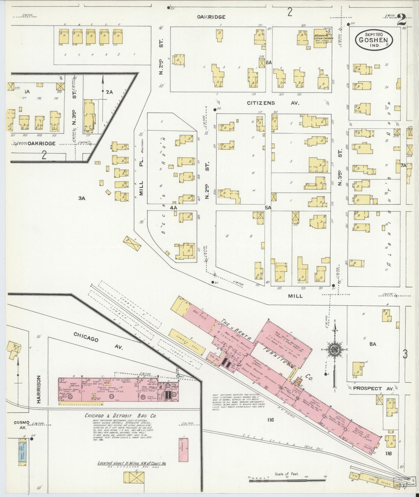 Sanborn Fire Insurance Map from Goshen, Elkhart County, Indiana (1910), Sheet #0002 - Complete Map Set gallery image, historic Sanborn map, vintage wall art, Indiana Indiana