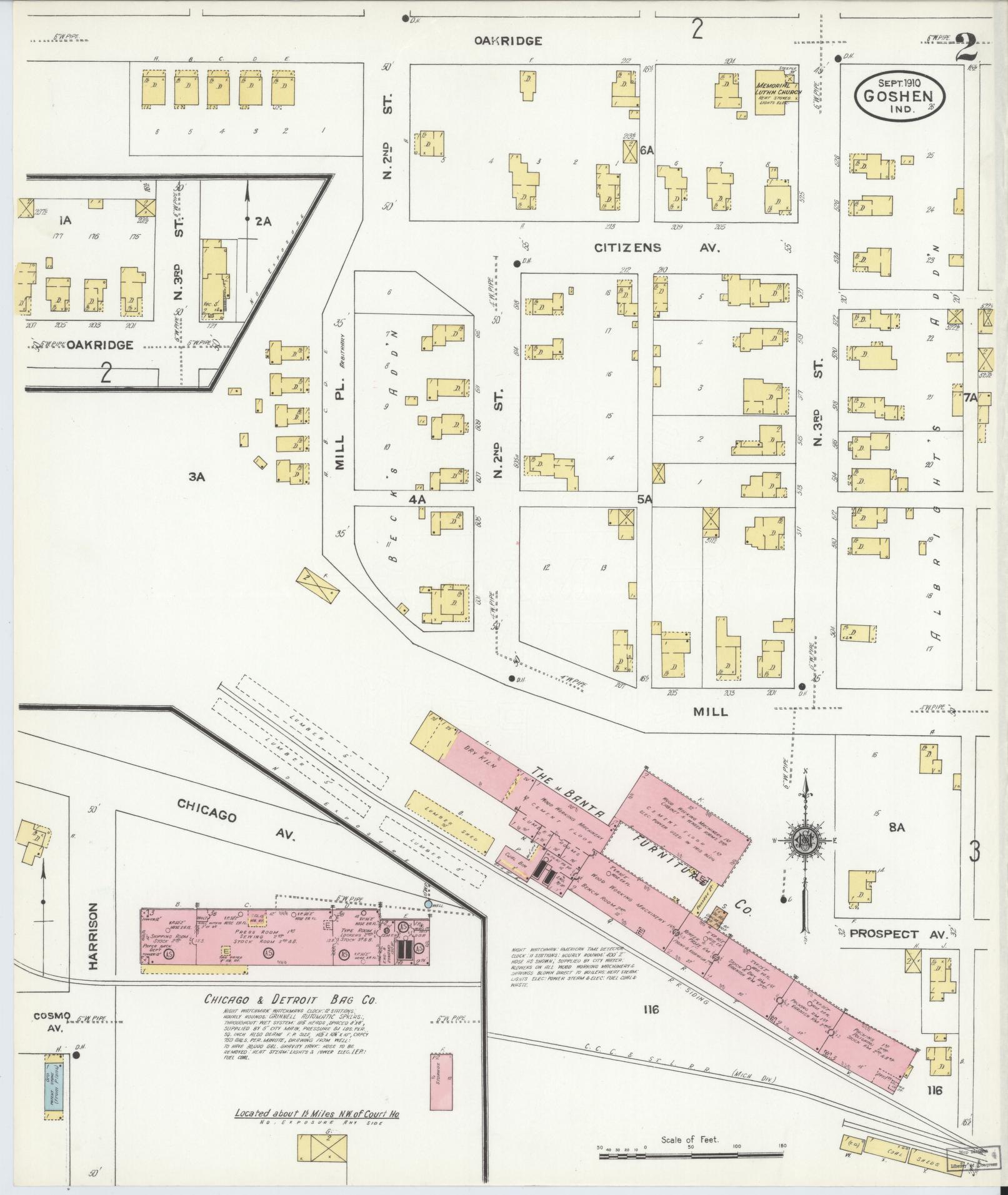 Sanborn Fire Insurance Map from Goshen, Elkhart County, Indiana (1910), Sheet #0002 - Complete Map Set gallery image, historic Sanborn map, vintage wall art, Indiana Indiana