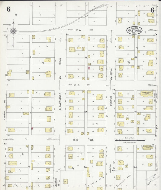 Sanborn Fire Insurance Map from Hastings, Adams County, Nebraska (1924), Sheet #0006 - Historic Sanborn Fire Insurance Map Print, vintage old map wall art, antique decor, genealogy gift, Nebraska Nebraska map