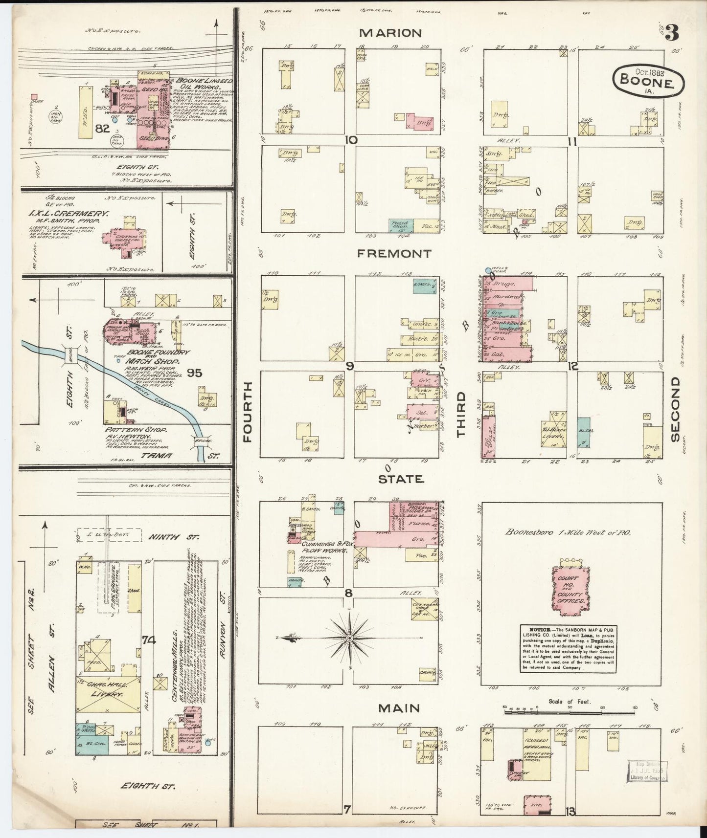 Sanborn Fire Insurance Map from Boone, Boone County, Iowa (1883), Sheet #0003 - Historic Sanborn Fire Insurance Map Print, vintage old map wall art
