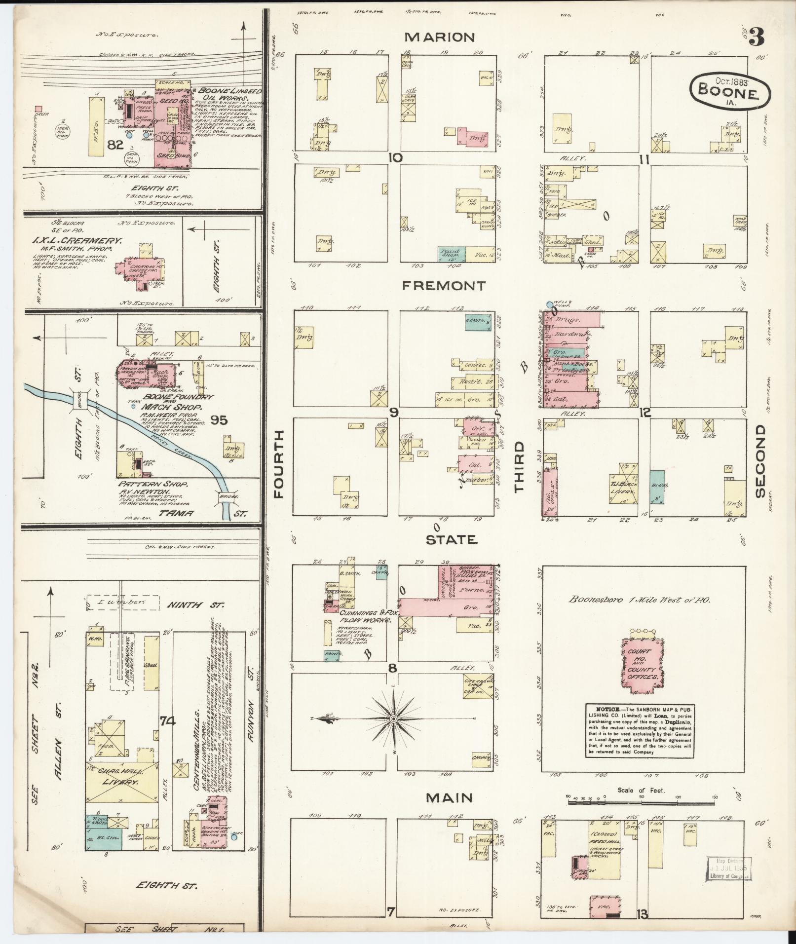 Sanborn Fire Insurance Map from Boone, Boone County, Iowa (1883), Sheet #0003 - Historic Sanborn Fire Insurance Map Print, vintage old map wall art