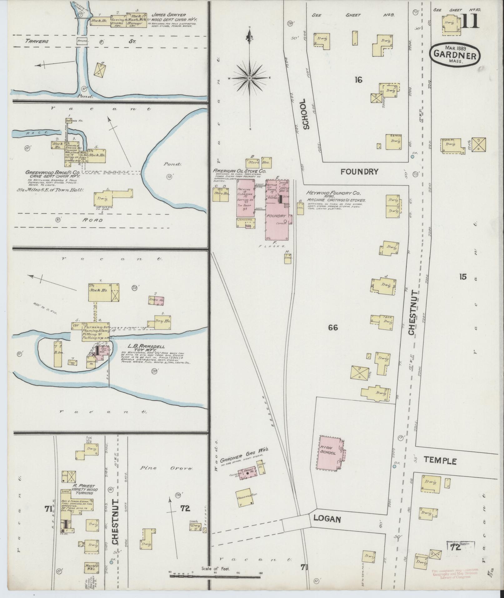 Sanborn Fire Insurance Map from Gardner, Worcester County, Massachusetts (1889), Sheet #0011 - Complete Map Set gallery image, historic Sanborn map, vintage wall art, Massachusetts Massachusetts