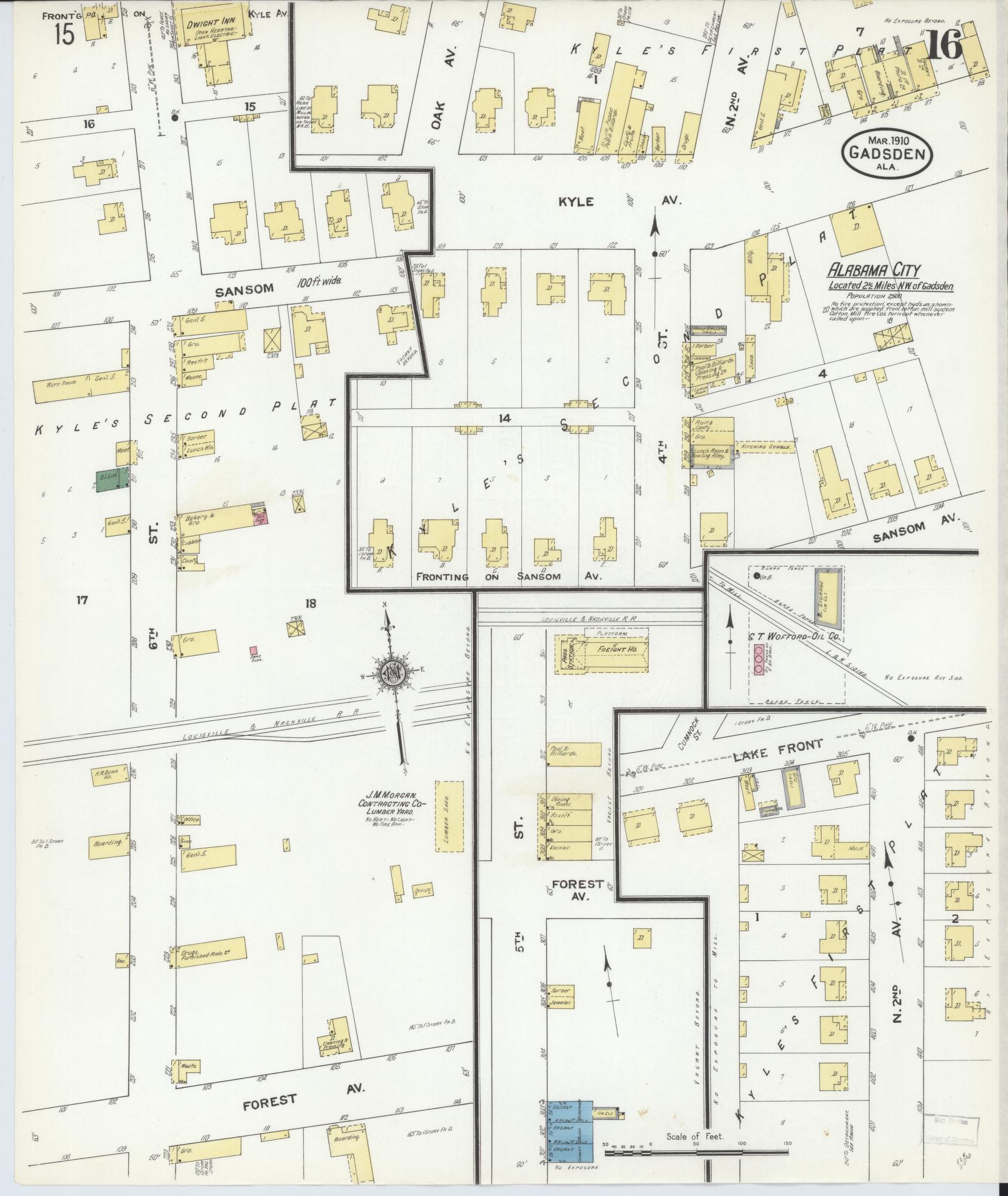 Sanborn Fire Insurance Map from Gadsden, Etowah County, Alabama (1910), Sheet #0016 - Complete Map Set gallery image, historic Sanborn map, vintage wall art, Alabama Alabama