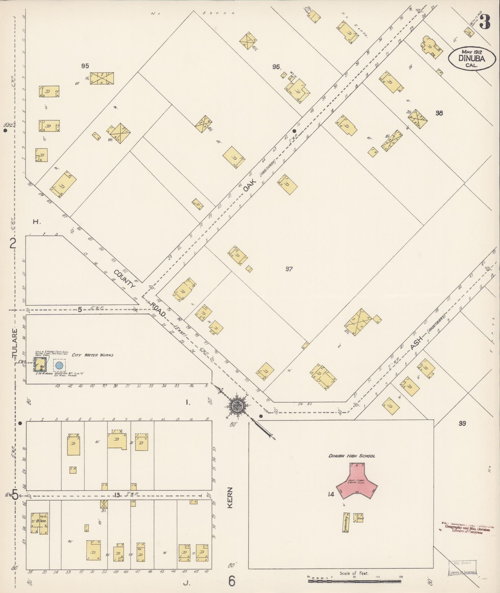 Sanborn Fire Insurance Map from Dinuba, Tulare County, California (1912), Sheet #0003 - Complete Map Set gallery image, historic Sanborn map, vintage wall art, California California