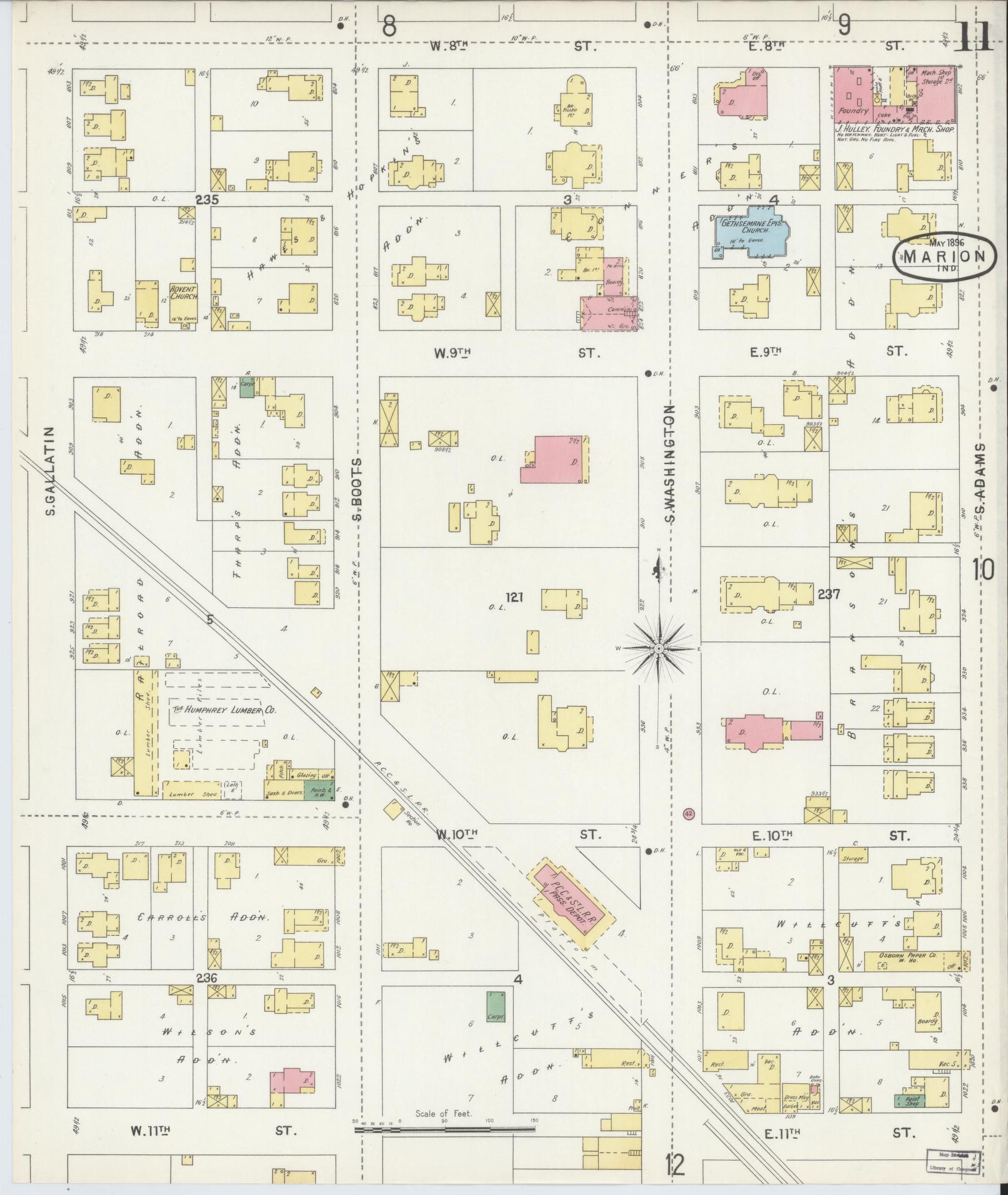 Sanborn Fire Insurance Map from Marion, Grant County, Indiana (1896), Sheet #0011 - Complete Map Set gallery image, historic Sanborn map, vintage wall art, Indiana Indiana