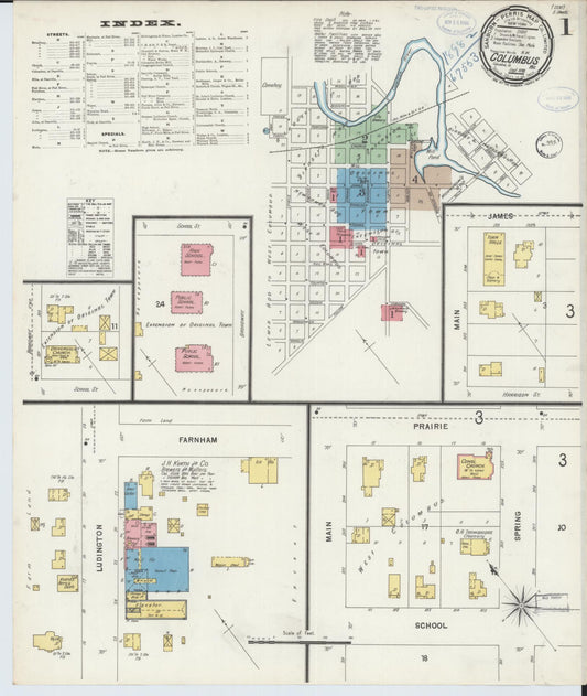 Sanborn Fire Insurance Map from Columbus, Columbia and Dodge County, Wisconsin (1898), Sheet #0001 - Complete Map Set gallery image, historic Sanborn map, vintage wall art, Wisconsin Wisconsin