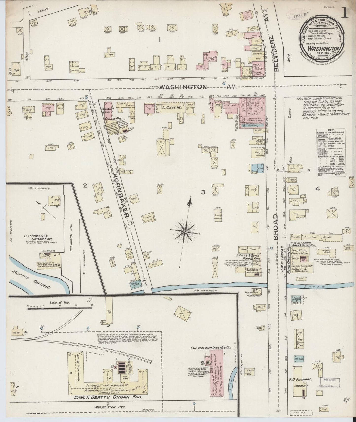 Sanborn Fire Insurance Map from Washington, Warren County, New Jersey (1886), Sheet #0001 - Historic Sanborn Fire Insurance Map Print, vintage old map wall art, antique decor, genealogy gift, Washington Washington map