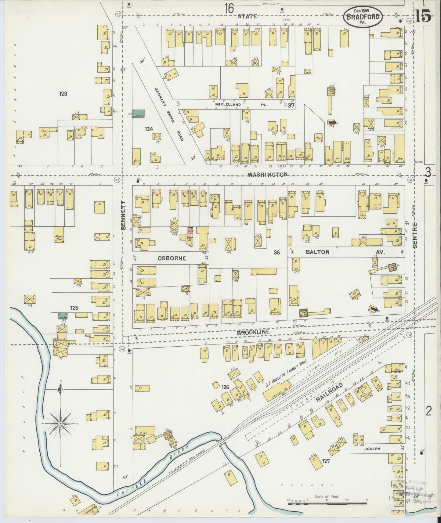 Sanborn Fire Insurance Map from Bradford, McKean County, Pennsylvania (1899), Sheet #0015 - Historic Sanborn Fire Insurance Map Print, vintage old map wall art, antique decor, genealogy gift, Pennsylvania Pennsylvania map