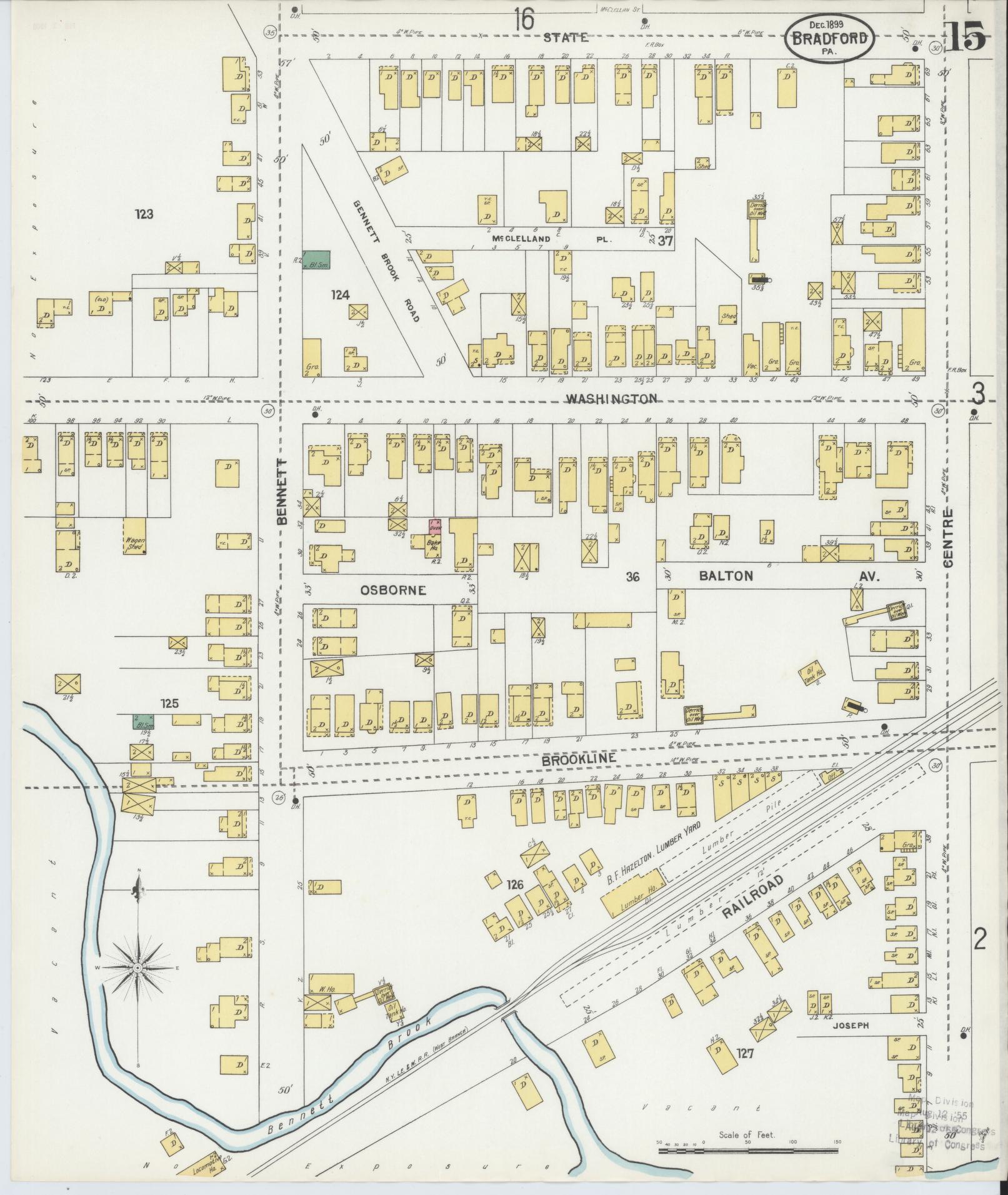 Sanborn Fire Insurance Map from Bradford, McKean County, Pennsylvania (1899), Sheet #0015 - Historic Sanborn Fire Insurance Map Print, vintage old map wall art, antique decor, genealogy gift, Pennsylvania Pennsylvania map