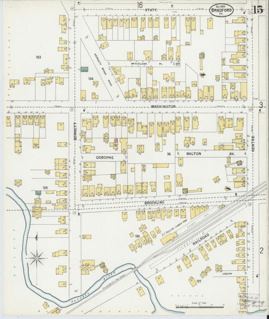 Sanborn Fire Insurance Map from Bradford, McKean County, Pennsylvania (1899), Sheet #0015 - Historic Sanborn Fire Insurance Map Print, vintage old map wall art, antique decor, genealogy gift, Pennsylvania Pennsylvania map