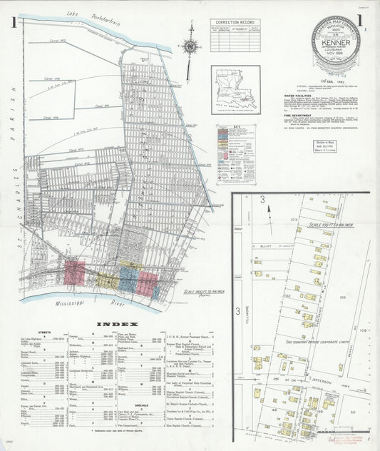 Sanborn Fire Insurance Map from Kenner, Jefferson Parish, Louisiana (1939), Sheet #0001 - Complete Map Set gallery image, historic Sanborn map, vintage wall art, Louisiana Louisiana