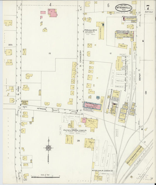 Sanborn Fire Insurance Map from McMinnville, Warren County, Tennessee (1913), Sheet #0007 - Historic Sanborn Fire Insurance Map Print, vintage old map wall art, antique decor, genealogy gift, Tennessee Tennessee map