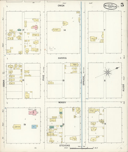 Sanborn Fire Insurance Map from Missoula, Missoula County, Montana (1890), Sheet #0005 - Historic Sanborn Fire Insurance Map Print, vintage old map wall art, antique decor, genealogy gift, Montana Montana map