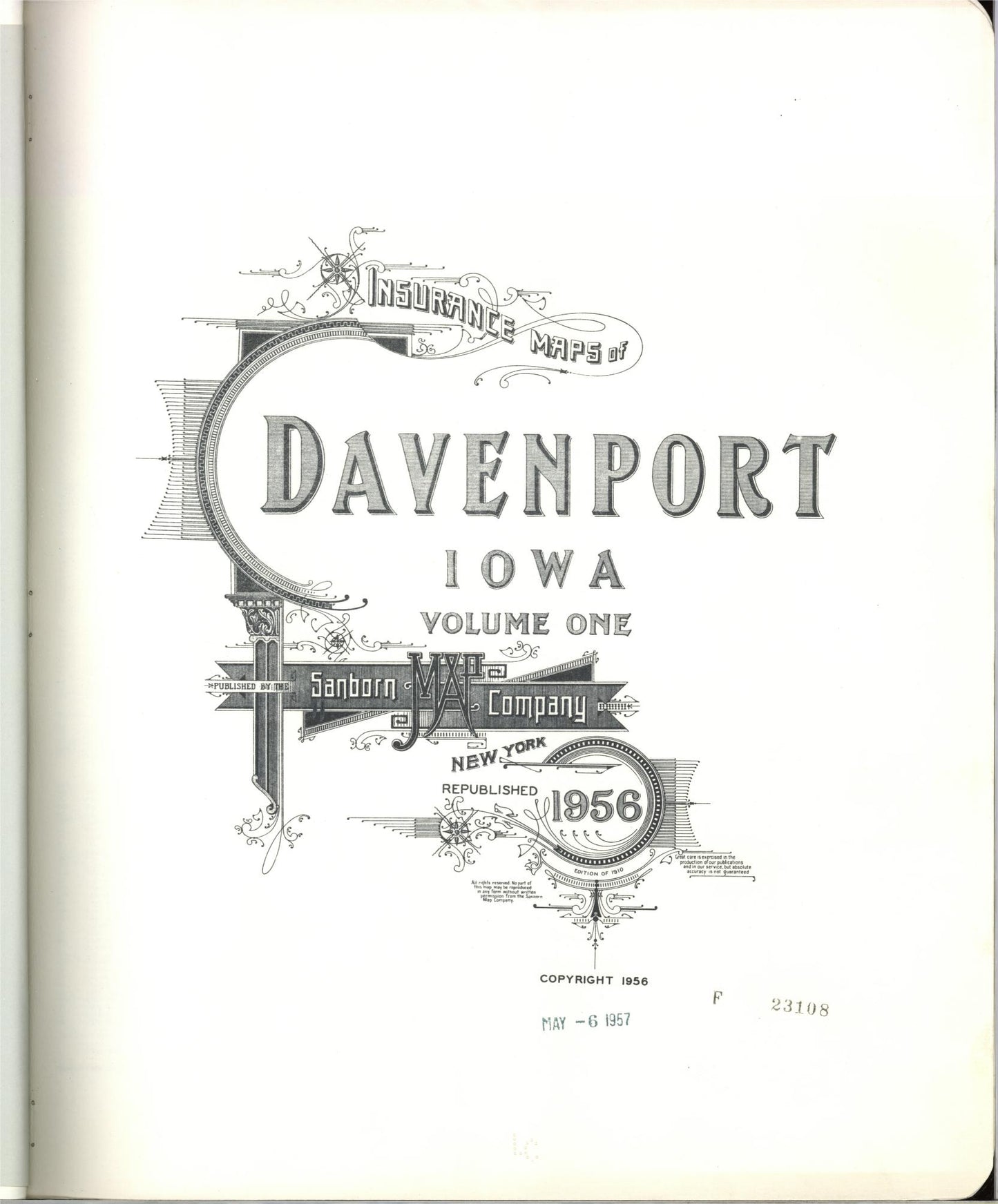 Sanborn Fire Insurance Map from Davenport, Scott County, Iowa (1956), Sheet #0001 - Historic Sanborn Fire Insurance Map Print, vintage old map wall art