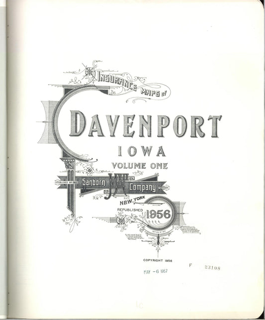 Sanborn Fire Insurance Map from Davenport, Scott County, Iowa (1956), Sheet #0001 - Historic Sanborn Fire Insurance Map Print, vintage old map wall art