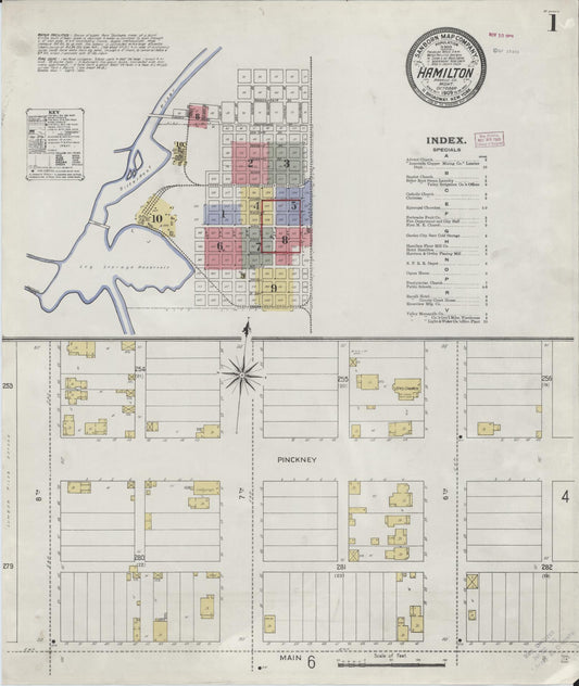 Sanborn Fire Insurance Map from Hamilton, Ravalli County, Montana (1909), Sheet #0001 - Complete Map Set gallery image, historic Sanborn map, vintage wall art, Montana Montana