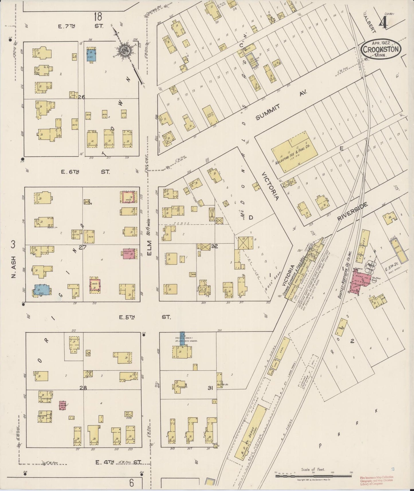 Sanborn Fire Insurance Map from Crookston, Polk County, Minnesota (1922), Sheet #0004 - Historic Sanborn Fire Insurance Map Print, vintage old map wall art, antique decor, genealogy gift, Minnesota Minnesota map