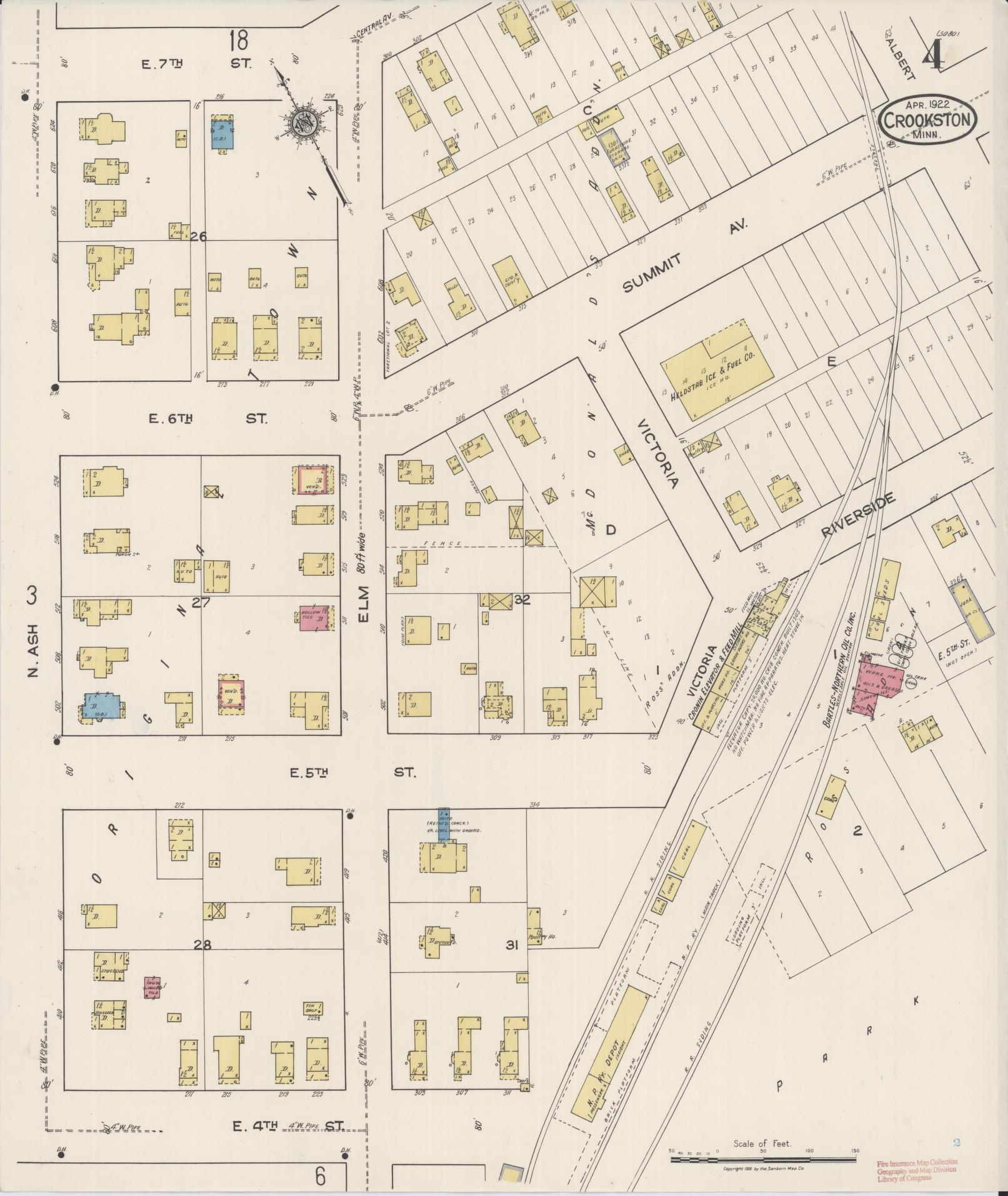 Sanborn Fire Insurance Map from Crookston, Polk County, Minnesota (1922), Sheet #0004 - Historic Sanborn Fire Insurance Map Print, vintage old map wall art, antique decor, genealogy gift, Minnesota Minnesota map