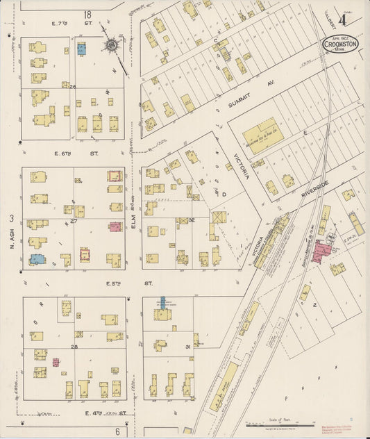 Sanborn Fire Insurance Map from Crookston, Polk County, Minnesota (1922), Sheet #0004 - Historic Sanborn Fire Insurance Map Print, vintage old map wall art, antique decor, genealogy gift, Minnesota Minnesota map