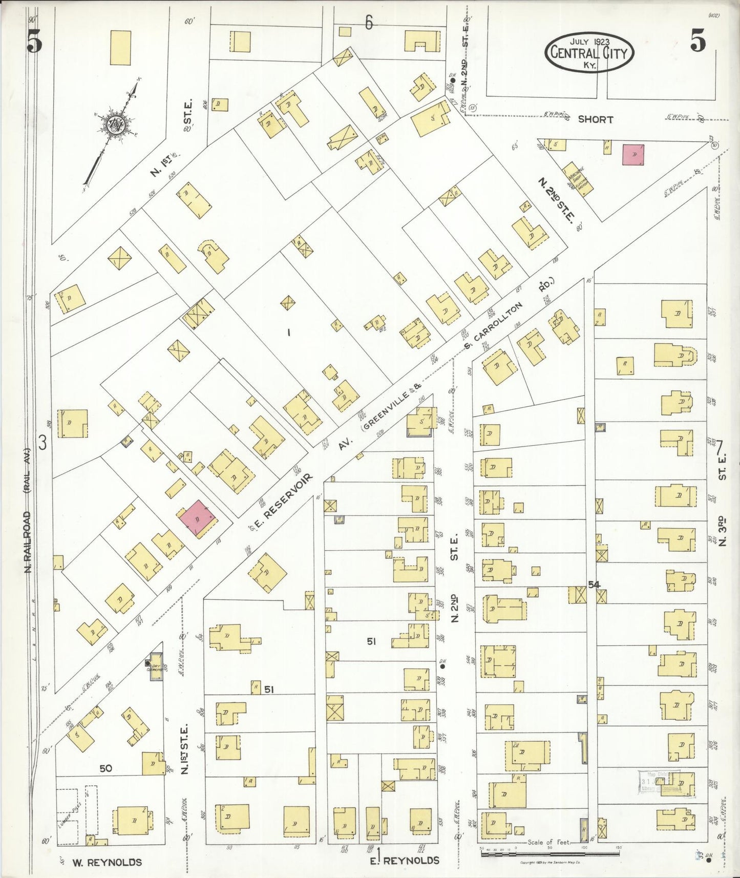 Sanborn Fire Insurance Map from Central City, Mublenberg County, Kentucky (1923), Sheet #0005 - Complete Map Set gallery image, historic Sanborn map, vintage wall art, Kentucky Kentucky