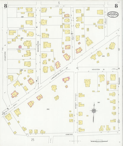 Sanborn Fire Insurance Map from Monroe, Union County, North Carolina (1930), Sheet #0008 - Historic Sanborn Fire Insurance Map Print, vintage old map wall art, antique decor, genealogy gift, North Carolina North Carolina map