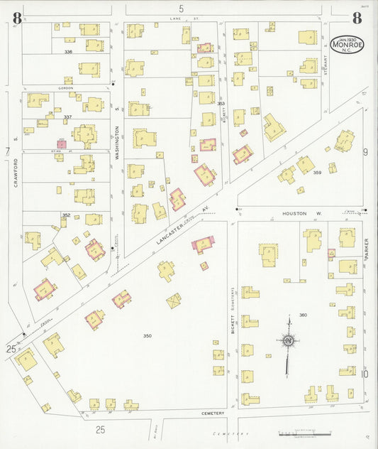 Sanborn Fire Insurance Map from Monroe, Union County, North Carolina (1930), Sheet #0008 - Historic Sanborn Fire Insurance Map Print, vintage old map wall art, antique decor, genealogy gift, North Carolina North Carolina map