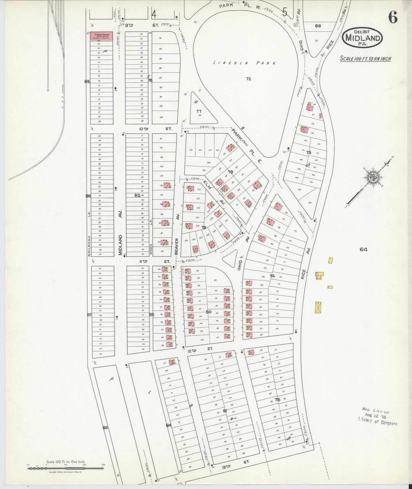 Sanborn Fire Insurance Map from Midland, Beaver County, Pennsylvania (1917), Sheet #0006 - Historic Sanborn Fire Insurance Map Print, vintage old map wall art, antique decor, genealogy gift, Pennsylvania Pennsylvania map