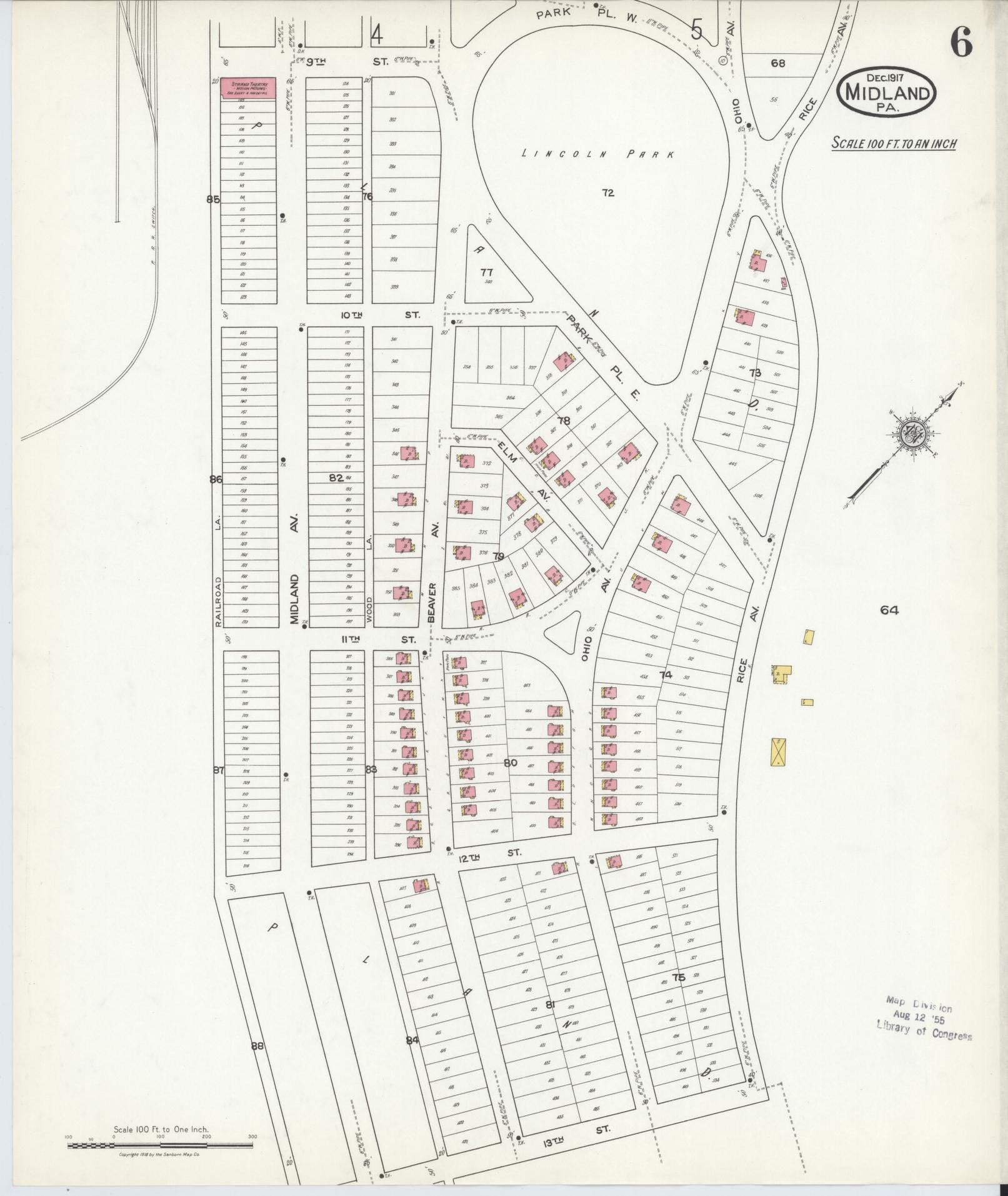Sanborn Fire Insurance Map from Midland, Beaver County, Pennsylvania (1917), Sheet #0006 - Historic Sanborn Fire Insurance Map Print, vintage old map wall art, antique decor, genealogy gift, Pennsylvania Pennsylvania map