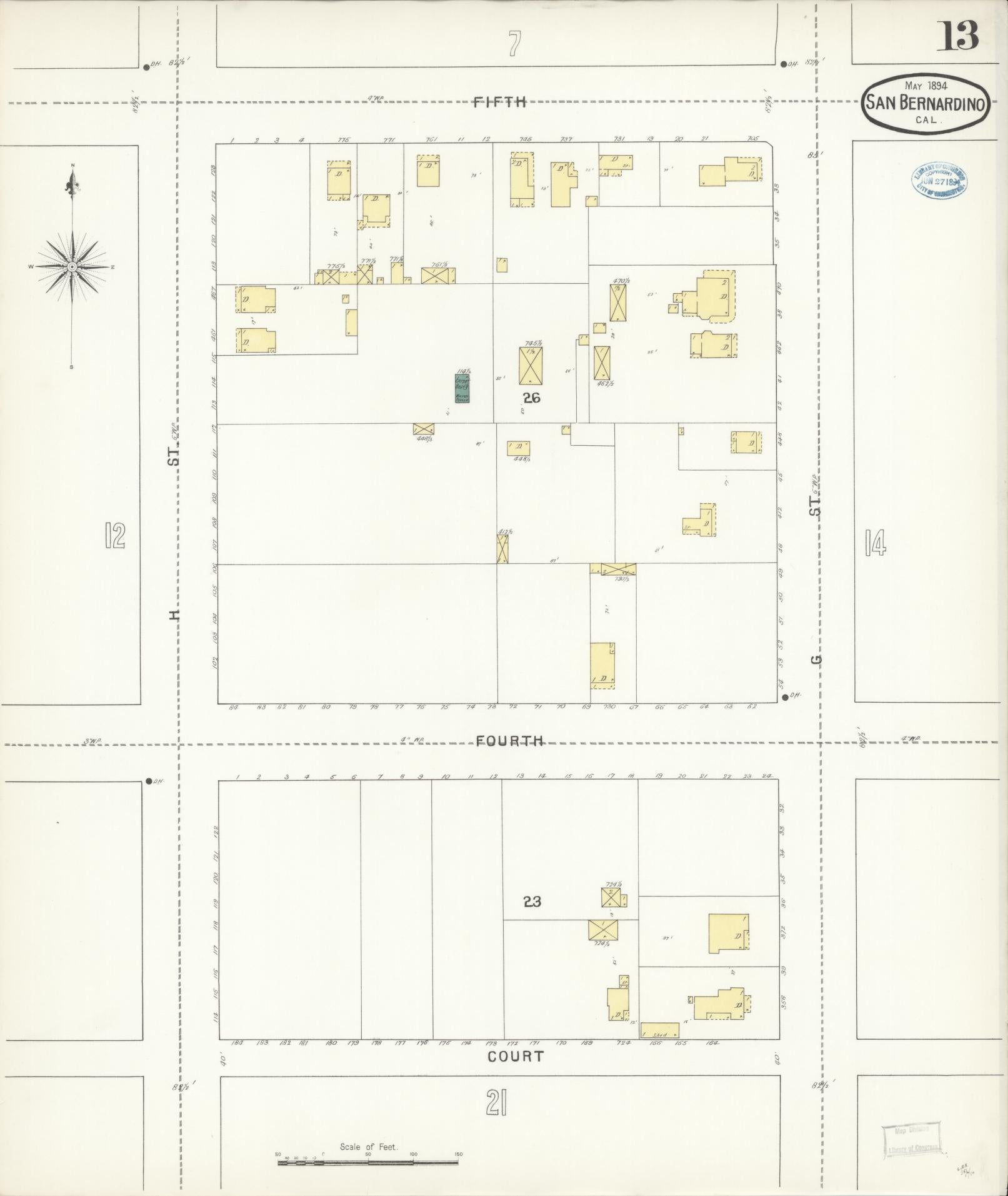 Sanborn Fire Insurance Map from San Bernardino, San Bernardino County, California (1894), Sheet #0013 - Complete Map Set gallery image, historic Sanborn map, vintage wall art, California California