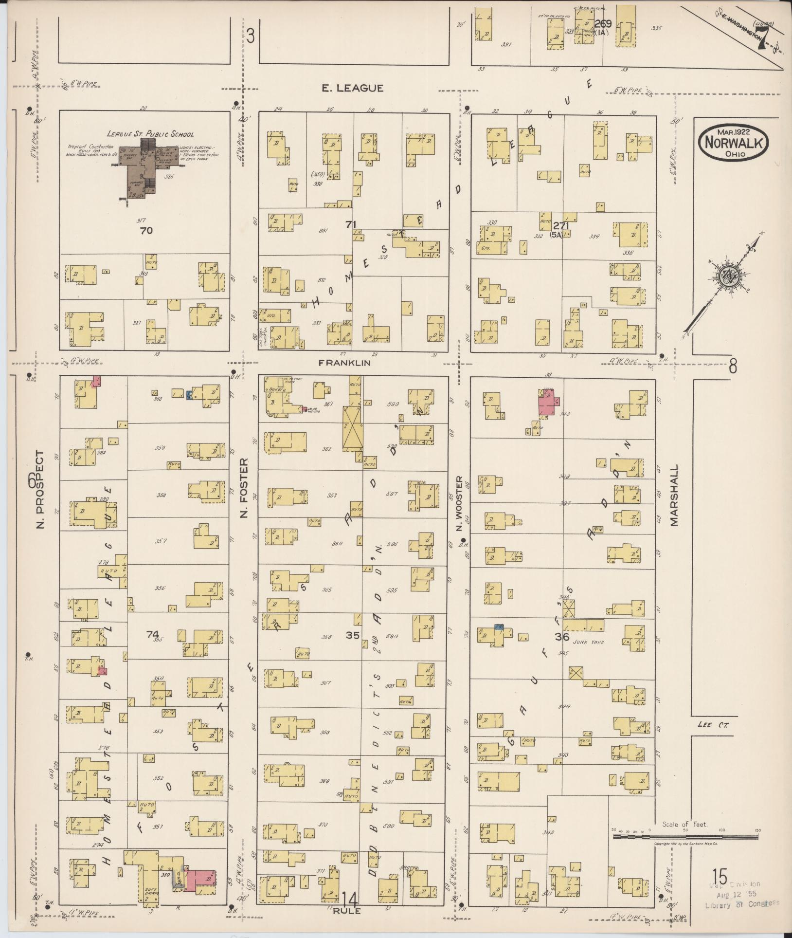 Sanborn Fire Insurance Map from Norwalk, Huron County, Ohio (1922), Sheet #0007 - Historic Sanborn Fire Insurance Map Print, vintage old map wall art, antique decor, genealogy gift, Ohio Ohio map