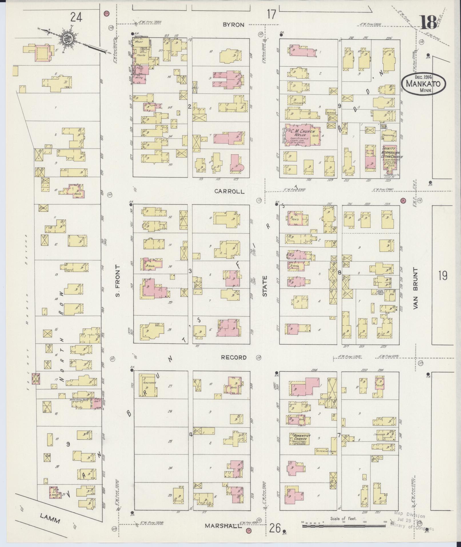 Sanborn Fire Insurance Map from Mankato, Blue Earth County, Minnesota (1914), Sheet #0018 - Historic Sanborn Fire Insurance Map Print, vintage old map wall art, antique decor, genealogy gift, Minnesota Minnesota map