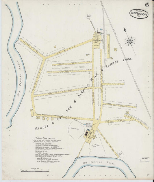 Sanborn Fire Insurance Map from Jefferson, Marion County, Texas (1890), Sheet #0006 - Historic Sanborn Fire Insurance Map Print, vintage old map wall art, antique decor, genealogy gift, Texas Texas map
