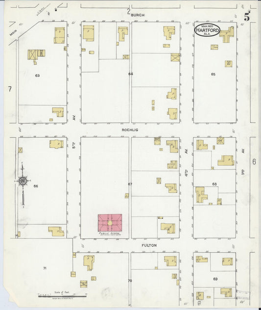 Sanborn Fire Insurance Map from Hartford, Geneva County, Alabama (1920), Sheet #0005 - Historic Sanborn Fire Insurance Map Print, vintage old map wall art, antique decor, genealogy gift, Alabama Alabama map