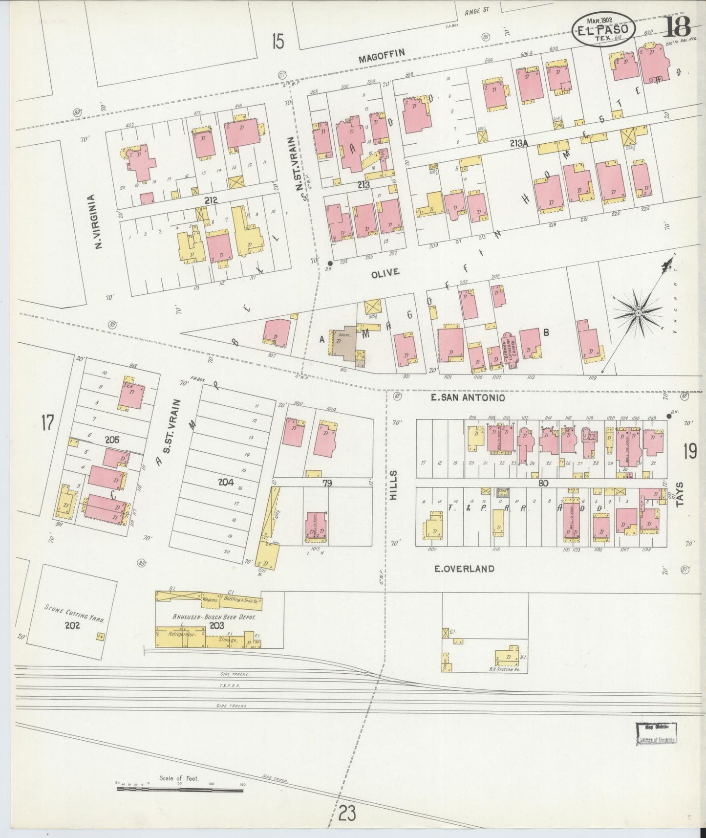 Sanborn Fire Insurance Map from El Paso, El Paso County, Texas (1902), Sheet #0018 - Complete Map Set gallery image, historic Sanborn map, vintage wall art, Texas Texas