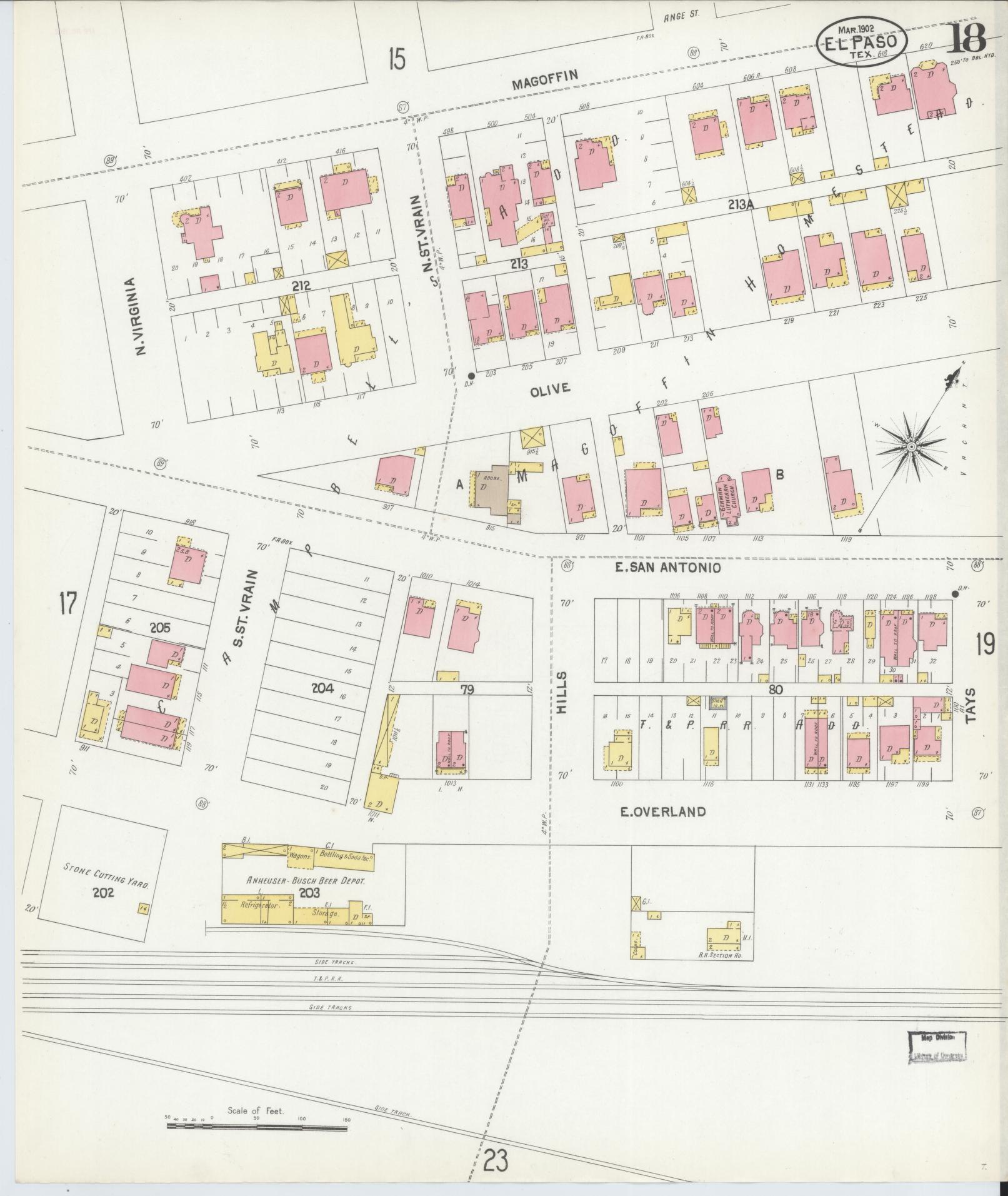 Sanborn Fire Insurance Map from El Paso, El Paso County, Texas (1902), Sheet #0018 - Complete Map Set gallery image, historic Sanborn map, vintage wall art, Texas Texas