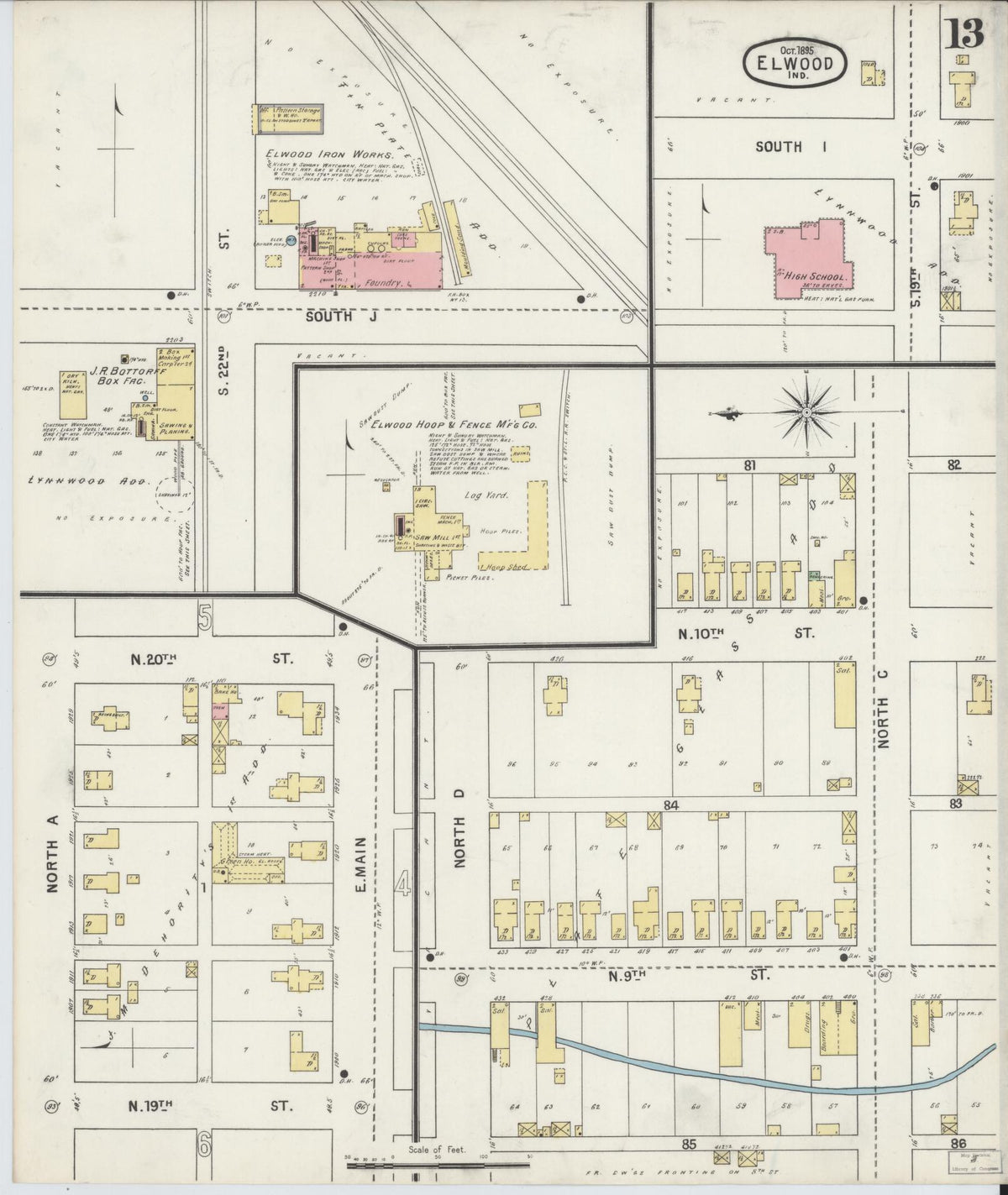 Sanborn Fire Insurance Map from Elwood, Madison County, Indiana (1895), Sheet #0013 - Historic Sanborn Fire Insurance Map Print, vintage old map wall art, antique decor, genealogy gift, Indiana Indiana map