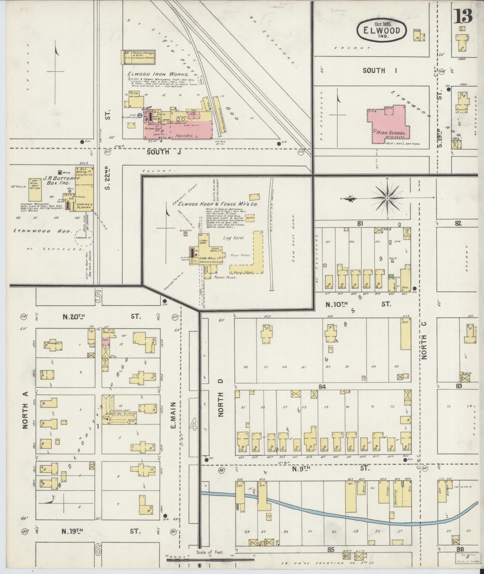 Sanborn Fire Insurance Map from Elwood, Madison County, Indiana (1895), Sheet #0013 - Historic Sanborn Fire Insurance Map Print, vintage old map wall art, antique decor, genealogy gift, Indiana Indiana map