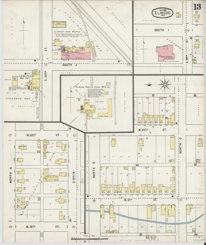 Sanborn Fire Insurance Map from Elwood, Madison County, Indiana (1895), Sheet #0013 - Historic Sanborn Fire Insurance Map Print, vintage old map wall art, antique decor, genealogy gift, Indiana Indiana map