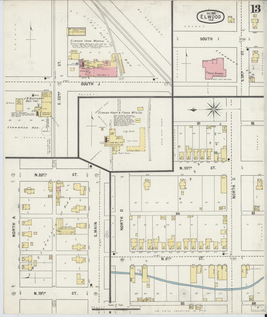 Sanborn Fire Insurance Map from Elwood, Madison County, Indiana (1895), Sheet #0013 - Historic Sanborn Fire Insurance Map Print, vintage old map wall art, antique decor, genealogy gift, Indiana Indiana map